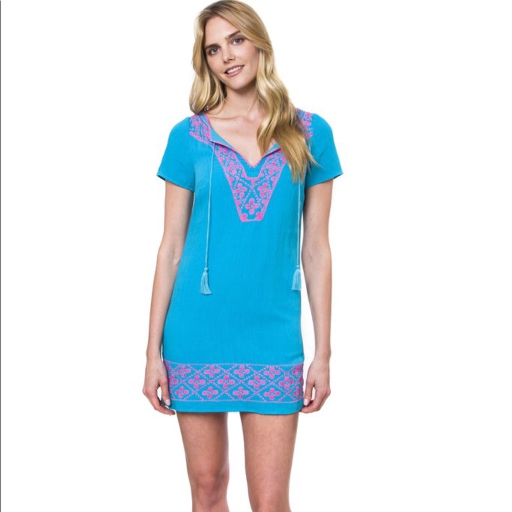 Julie Brown NYC Harlee teal embroidered dress 🌴